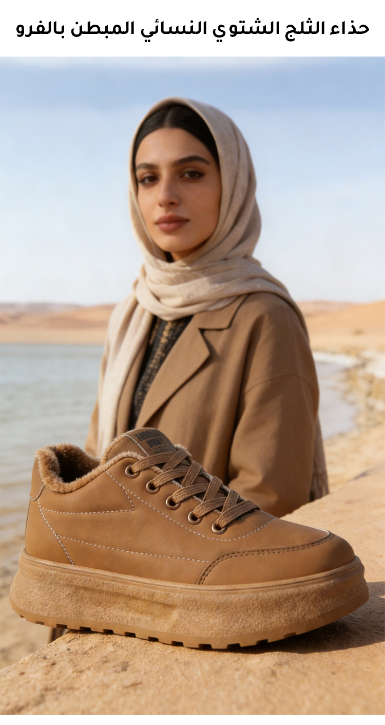 حذاء الثلج الشتوي النسائي المبطن بالفرو لون أسود