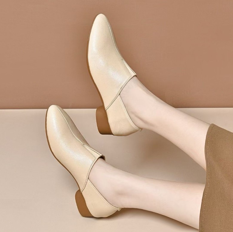 Healthy-foot حذاء نسائي مدبب ذو كعب عالي من الجلد الناعم، كعب بارتفاع 4 سنتيمترات، تصميم بسيط وكلاسيكي، نعل مريح يساعد على الوقوف لفترات طويلة دون التعب، مثالي للارتداء مع الزي الرسمي للعمل-healthy-foot