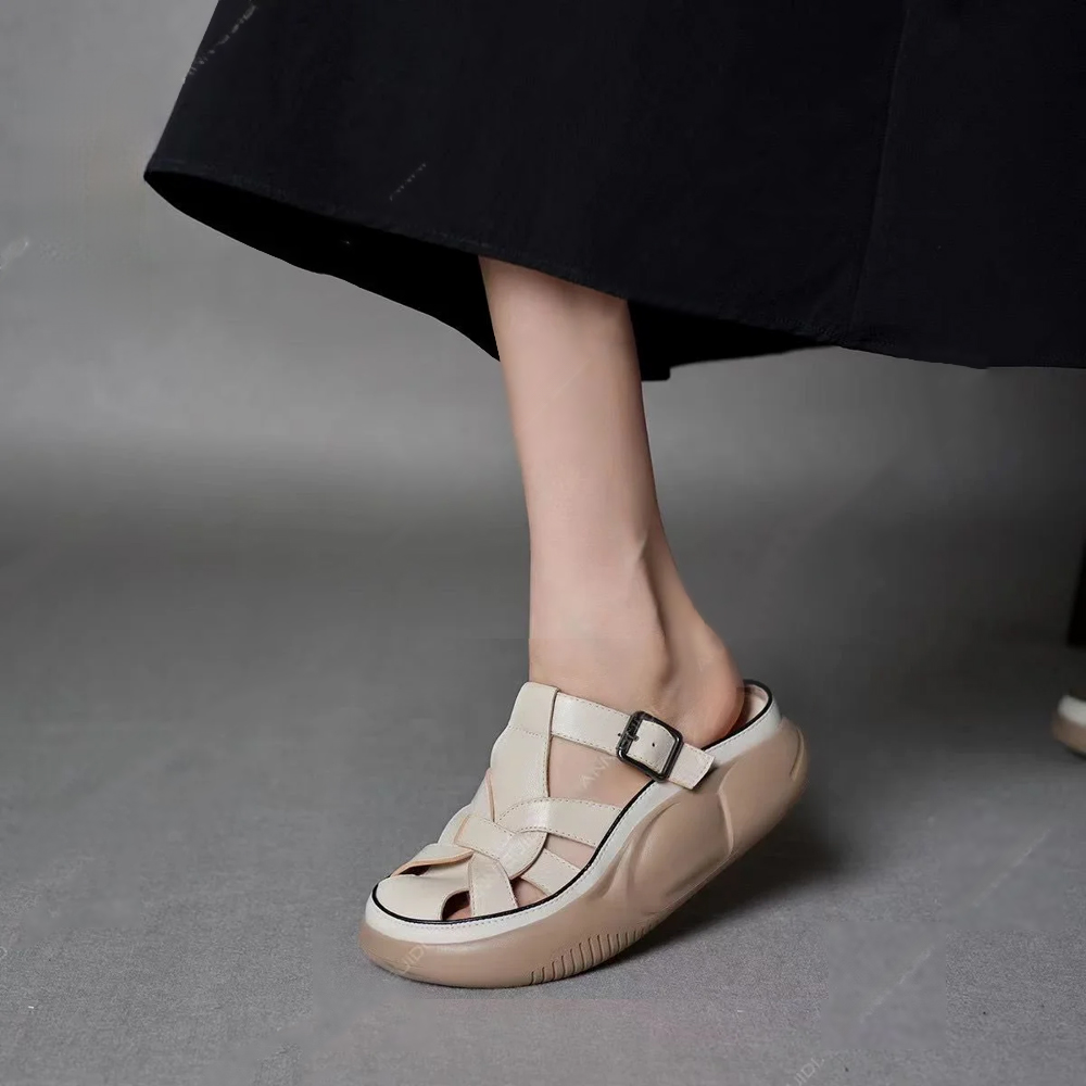 Healthy-foot صندل مجدول بفتحة للكعب للسيدات، مصمم لتحسين خط الساق وزيادة الطول بمقدار 5 سم بشكل بصري. نعل ناعم ومريح يسمح بالوقوف لفترات طويلة دون تعب، مثالي للاستخدام اليومي والتنقل-healthy-foot