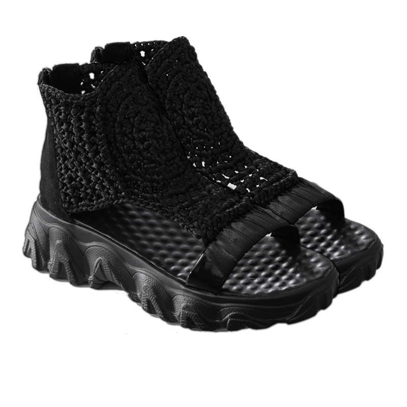 Healthy-foot صندل نسائي مضفر بكعب سميك ومفتوح من الأمام، كعب بارتفاع 5 سم، مريح وخفيف، يضيف لمسة كلاسيكية لإطلالتك-healthy-foot