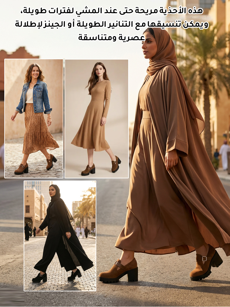 (متوفر بمقاس 42) حذاء نسائي كاجوال بنعل سميك ورأس الحذاء دائري، زيادة الطول 8 سم