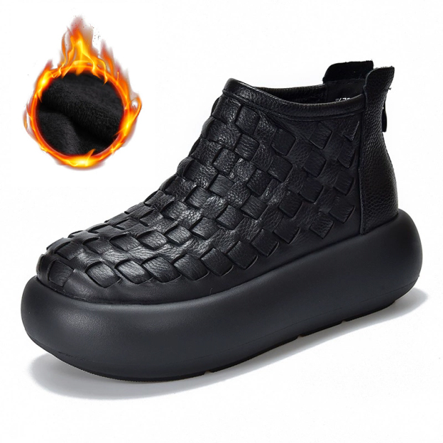 Healthy-foot حذاء بوت جلدي معتق بطول الكاحل وكعب عالٍ ومقدمة كلاسيكية مستديرة-healthy-foot