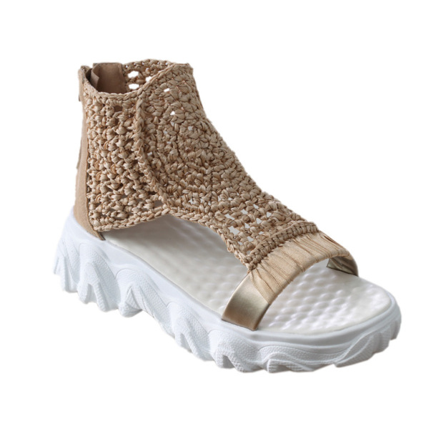 Healthy-foot صندل نسائي مضفر بكعب سميك ومفتوح من الأمام، كعب بارتفاع 5 سم، مريح وخفيف، يضيف لمسة كلاسيكية لإطلالتك-healthy-foot