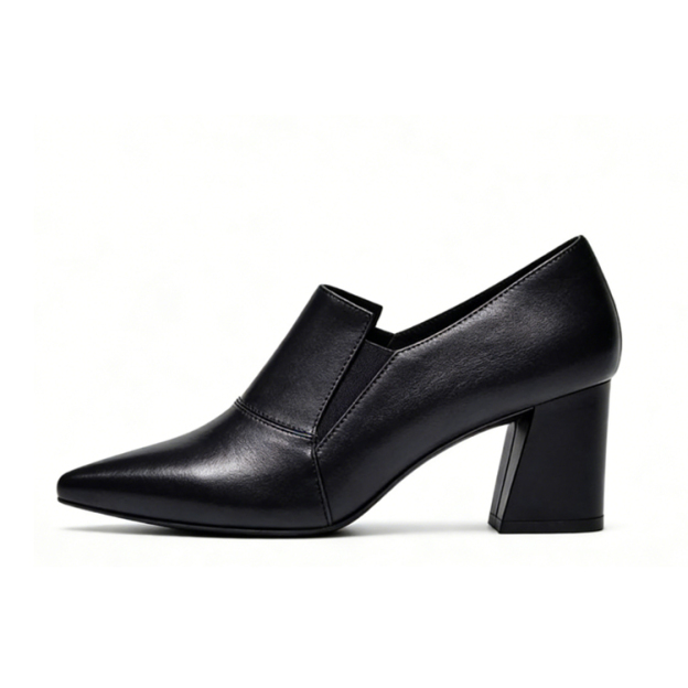 حذاء بكعب سميك مصنوع من الجلد الناعم ومقدمة مدببة[لن يصبح الطراز قديما خلال 30 عاما، ولن يسقط جلد ال