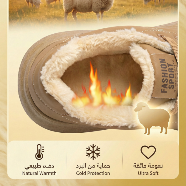 Healthyحذاء الثلج الشتوي النسائي المبطن بالفرو