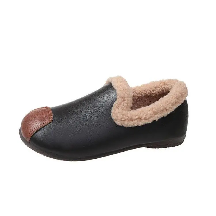 Healthy-foot حذاء قطني مخملي دافئ أنيق بستايل رجعي فرنسي للنساء