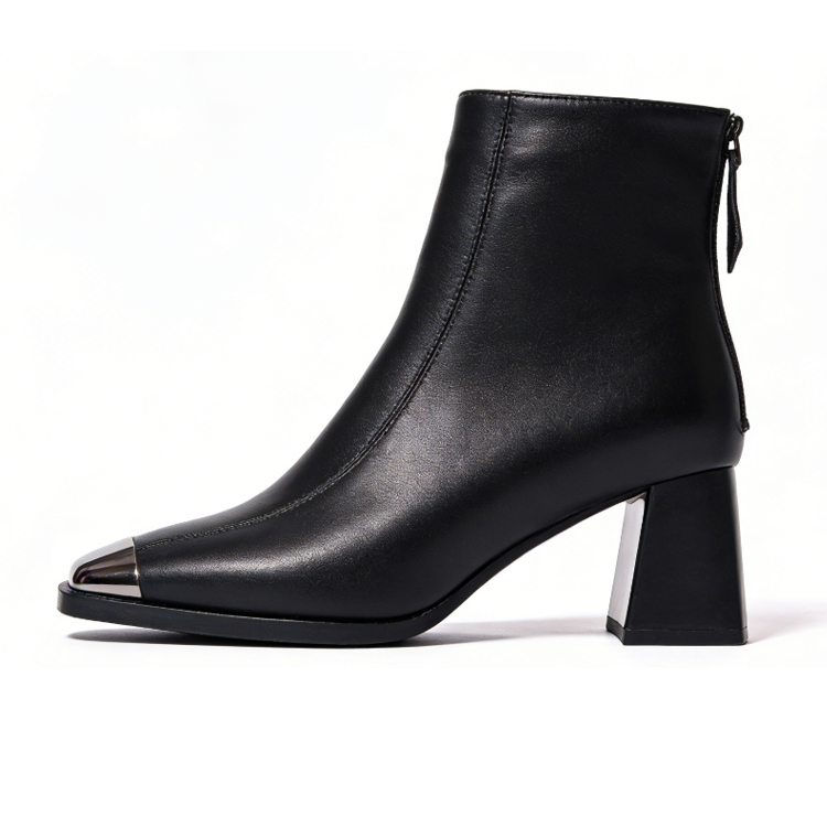 Healthy-foot حذاء كاحل نسائي عصري من الجلد الطبيعي، كعب عالي 6 سم، مقدمة مربعة معدنية، يطيل القدمين بصريًا ويجعلها أنحف، متعدد الاستخدامات وأنيق