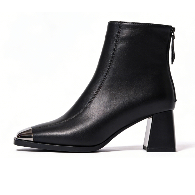 Healthy-foot حذاء كاحل نسائي عصري من الجلد الطبيعي، كعب عالي 6 سم، مقدمة مربعة معدنية، يطيل القدمين بصريًا ويجعلها أنحف، متعدد الاستخدامات وأنيق