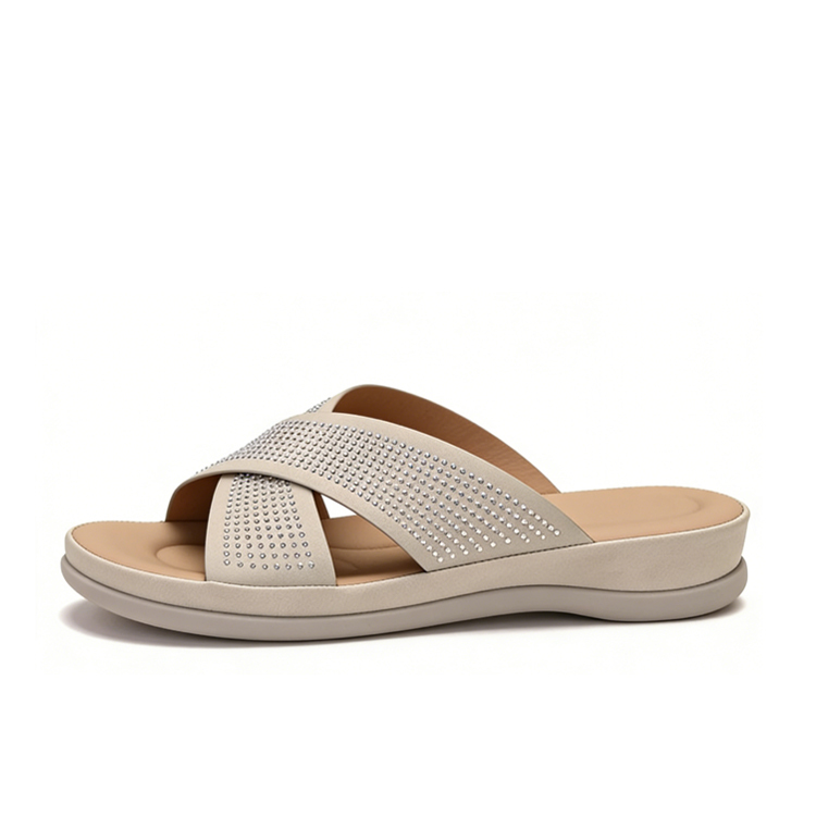 Healthy-foot   صندل روماني نسائي مرصع بالماس اللامع، أنيق وفاتن، نعل طري ومريح، مناسب للارتداء اليومي