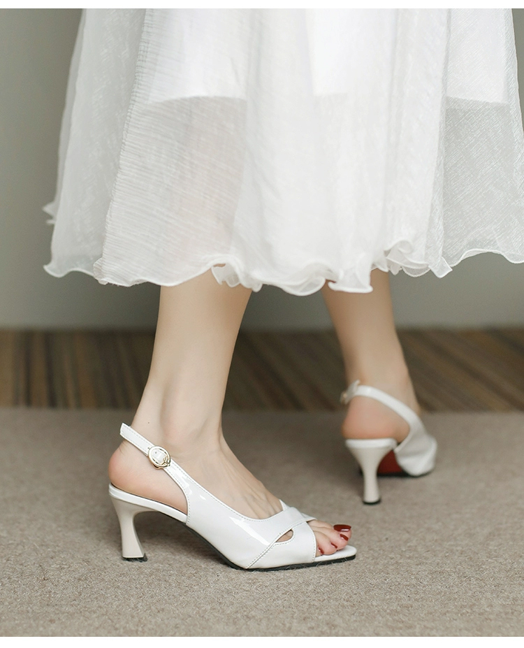 صندل جلد ناعم بكعب عالي للمناسبات النسائية