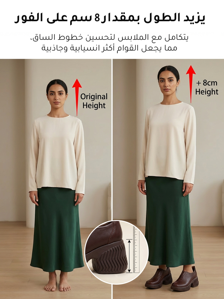 حذاء كاجوال من الجلد الناعم مع شريط مطاطي مناسب لقصار القامة