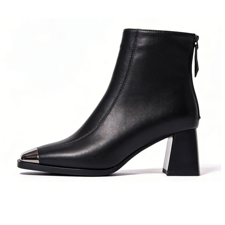 Healthy-foot حذاء كاحل نسائي عصري من الجلد الطبيعي، كعب عالي 6 سم، مقدمة مربعة معدنية، يطيل القدمين بصريًا ويجعلها أنحف، متعدد الاستخدامات وأنيق