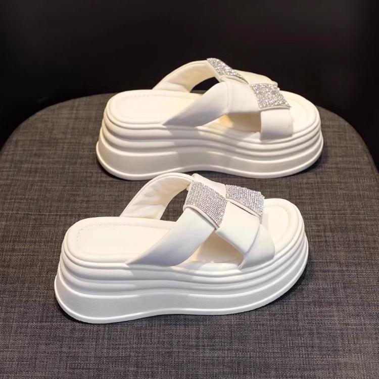 Healthy-foot   نعال نسائية بكعب سميك، مرصعة بالأحجار اللامعة، بتصميم شطرنجي عصري، مثالية للارتداء اليومي-healthy-foot