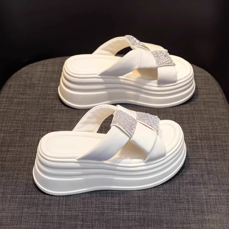 Healthy-foot   نعال نسائية بكعب سميك، مرصعة بالأحجار اللامعة، بتصميم شطرنجي عصري، مثالية للارتداء اليومي-healthy-foot