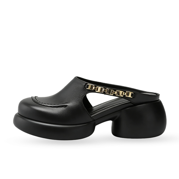 Healthy-foot  نعال جلدية نسائية بكعب مربع وأصابع دائرية، ارتفاع الكعب 4 سم، قاعدة ناعمة ومريحة، مناسبة للاستخدام اليومي