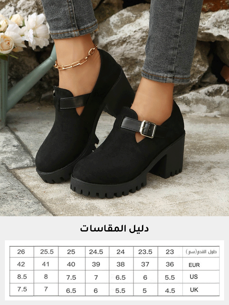 (متوفر بمقاس 42) حذاء نسائي كاجوال بنعل سميك ورأس الحذاء دائري، زيادة الطول 8 سم
