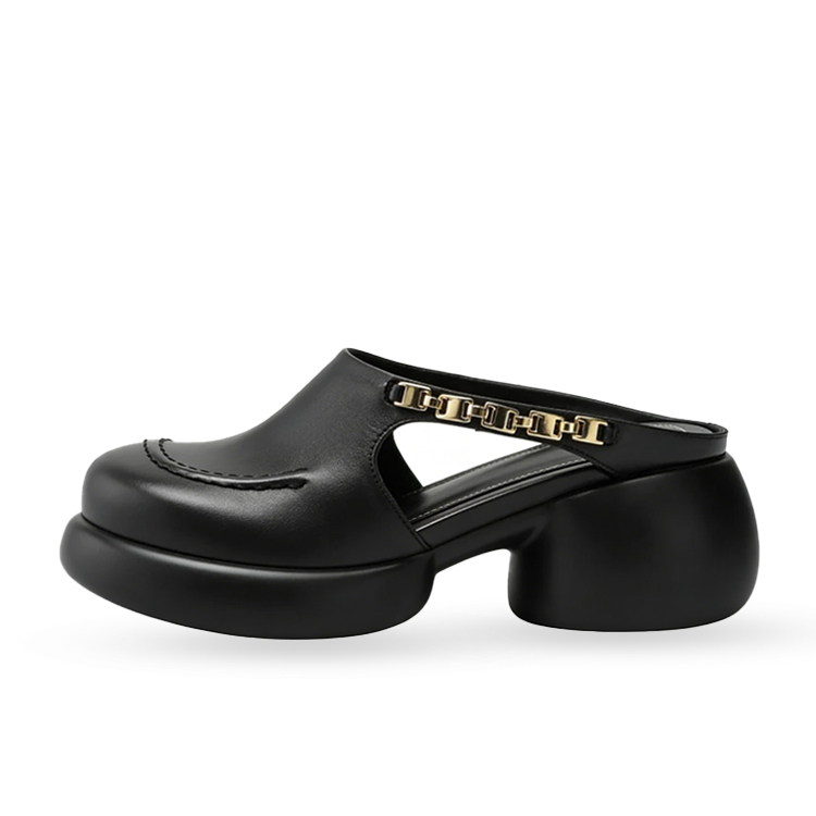 Healthy-foot  نعال جلدية نسائية بكعب مربع وأصابع دائرية، ارتفاع الكعب 4 سم، قاعدة ناعمة ومريحة، مناسبة للاستخدام اليومي