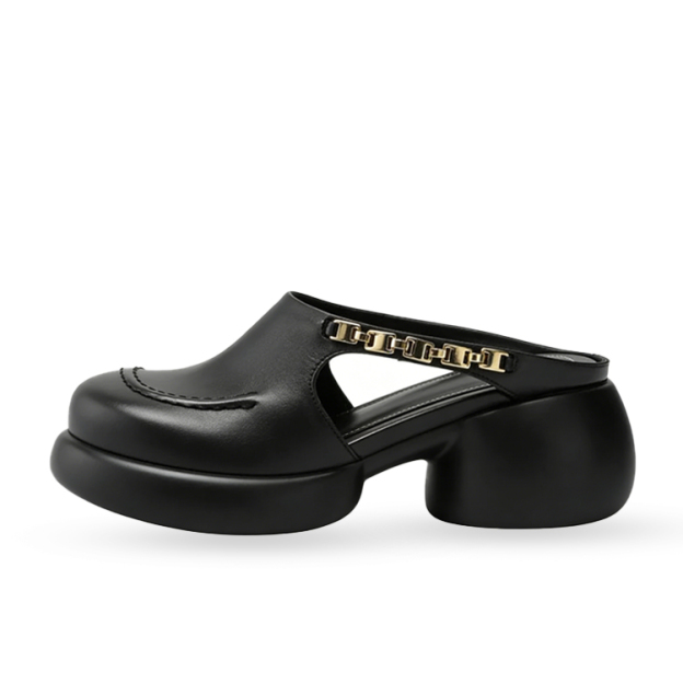 Healthy-foot  نعال جلدية نسائية بكعب مربع وأصابع دائرية، ارتفاع الكعب 4 سم، قاعدة ناعمة ومريحة، مناسبة للاستخدام اليومي