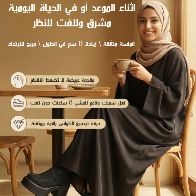 Healthy-foot بوت مارتن نسائي بنعل سميك مرصع بالألماس لزيادة الارتفاع 8 سم