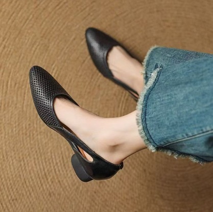 Healthy-foot حذاء راقي جلدي بكعب منخفض للنساء-healthy-foot