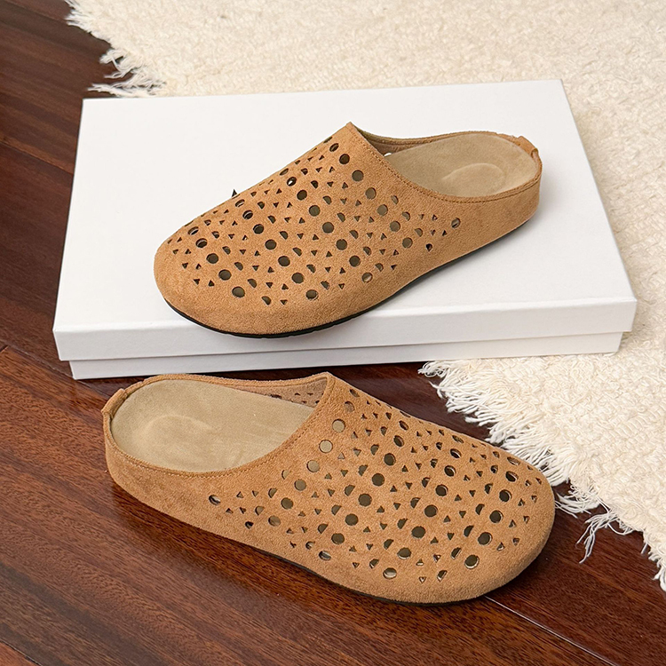 Healthy-foot صندل نسائي مفرغ مع مقدمة مستديرة ومفتوح من الخلف، كعب منخفض 3.5 سم، بطانة داخلية ناعمة للغاية توفر راحة قصوى، لا تسبب التعب حتى بعد الوقوف لفترات طويلة-healthy-foot