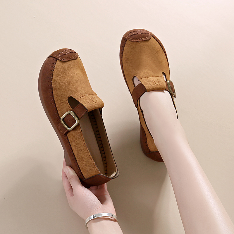 Healthy-foot  حذاء مسطح كاجوال نسائي من الجلد الطبيعي، بتصميم عتيق، نعل ناعم ومريح، مريح للوقوف لفترات طويلة، تصميم متعدد الاستخدامات-healthy-foot