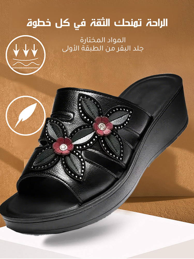 Healthy-foot (ضمان استرجاع في حالة الضيق) شبشب أمهات بكعب ويدج بتصميم كلاسيكي ومقاوم للانزلاق