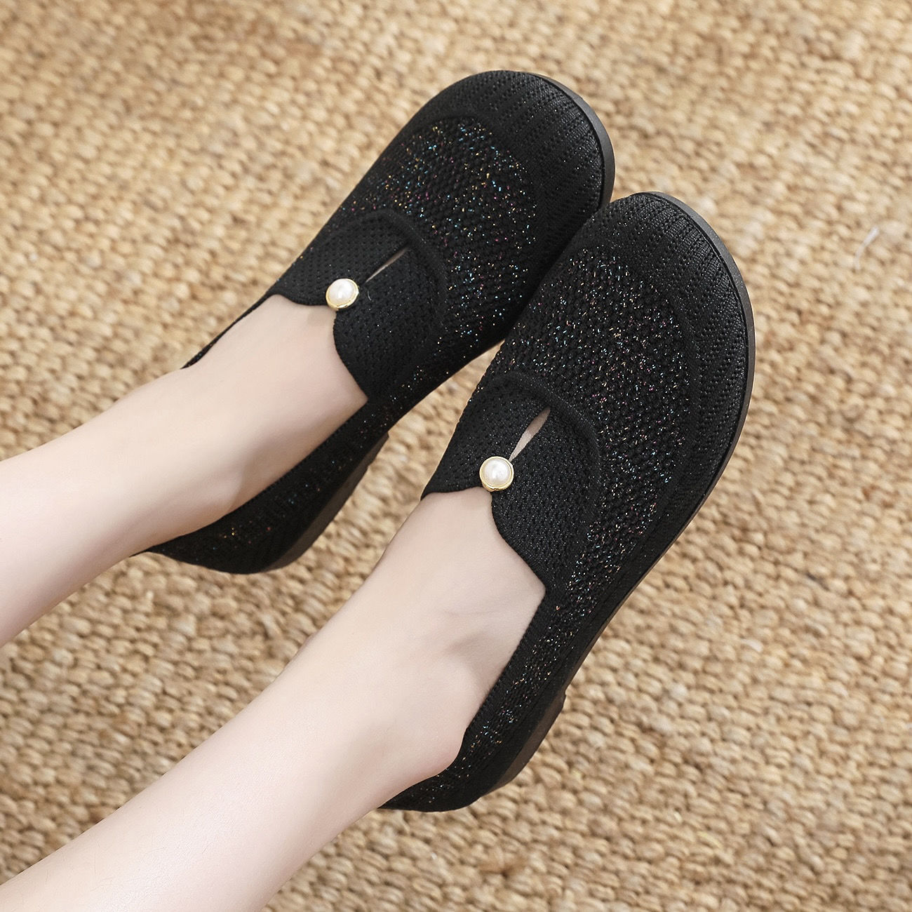 Healthy-foot حذاء كاجوال إيطالي مزين بلؤلؤ من قماش شبكي مصمم مخصص للأم