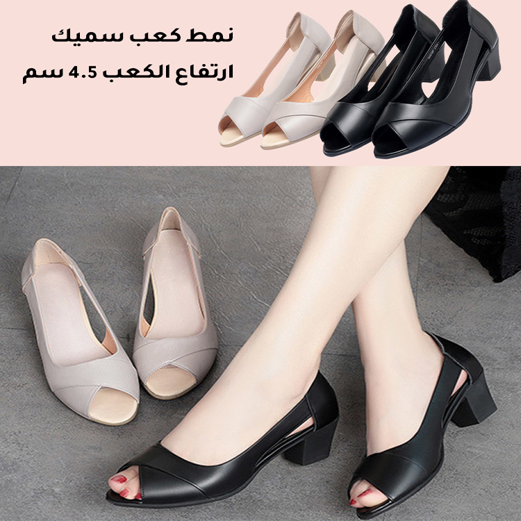 Healthy-foot حذاء نسائي مفتوح من الجلد الطبيعي بكعب متوسط 4.5 سم، تجربة ارتداء ناعمة ومريحة، حذاء مهني للعمل يمكن ارتداؤه لساعات طويلة دون التعب-healthy-foot