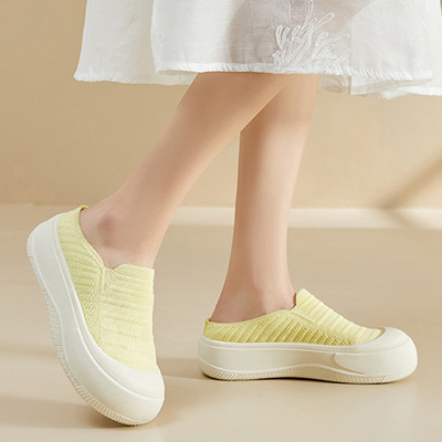 Healthy-foot صندل نسائي مريح وقابل للتنفس، مصنوع من القماش المحبوك، كعب منخفض، مقدمة مستديرة، نعل ناعم وسميك، مثالي للارتداء اليومي-healthy-foot