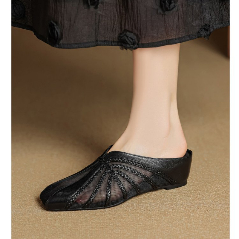 Healthy-Foot حذاء كعب عالي عصري للسيدات، بكعب يبلغ ارتفاعه 5 سم، مصنوع من نسيج شبكي قابل للتنفس، بأسلوب فرنسي أنيق بسيط، مع تصميم مكشوف للكعب، يوفر المشي المستقر والمريح، مثالي للارتداء اليومي-healthy-foot