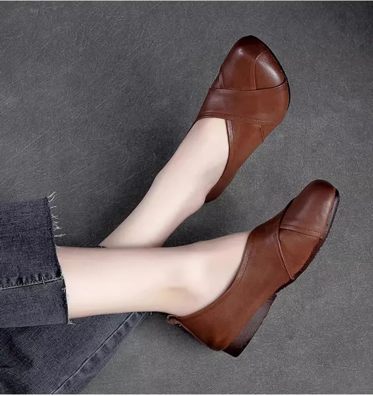 Healthy-foot حذاء نسائي كاجوال من جلد الغنم، كعب منخفض 2 سم، ناعم ومريح، أنيق للارتداء اليومي، ومريح للعمل-healthy-foot