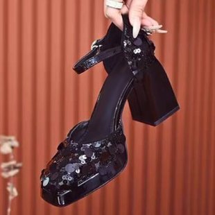 Healthy-foot حذاء كعب عالٍ للسيدات للمناسبات، مزيّن بترتر لامع، كعب بارتفاع 6 سم، أنيق وملفت للأنظار-healthy-foot