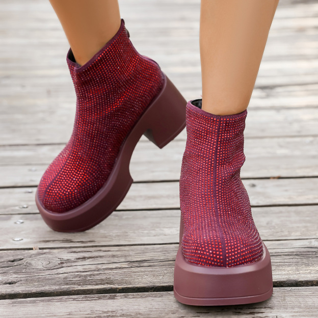 Healthy-foot بوت مارتن نسائي بنعل سميك مرصع بالألماس لزيادة الارتفاع 8 سم