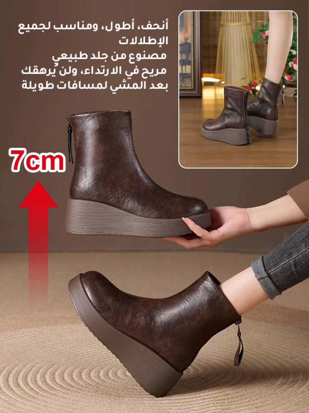 [زيادة الطول 7 سم]حذاء بوت قصير مريح بنعل سميك مصنوع من الجلد الطبيعي