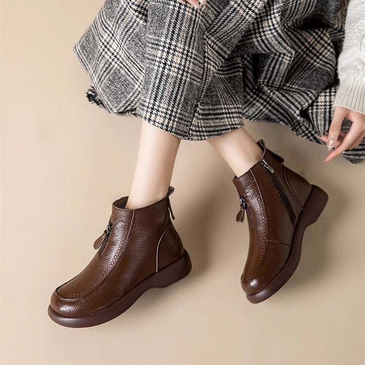 Healthy-foot حذاء نسائي من الجلد الطبيعي مع بطانة صوف دافئة، متوفر بمقاسات كبيرة، تصميم أنيق مثالي للارتداء اليومي-healthy-foot