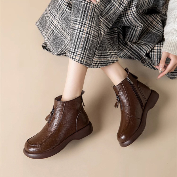 Healthy-foot حذاء نسائي من الجلد الطبيعي مع بطانة صوف دافئة، متوفر بمقاسات كبيرة، تصميم أنيق مثالي للارتداء اليومي-healthy-foot