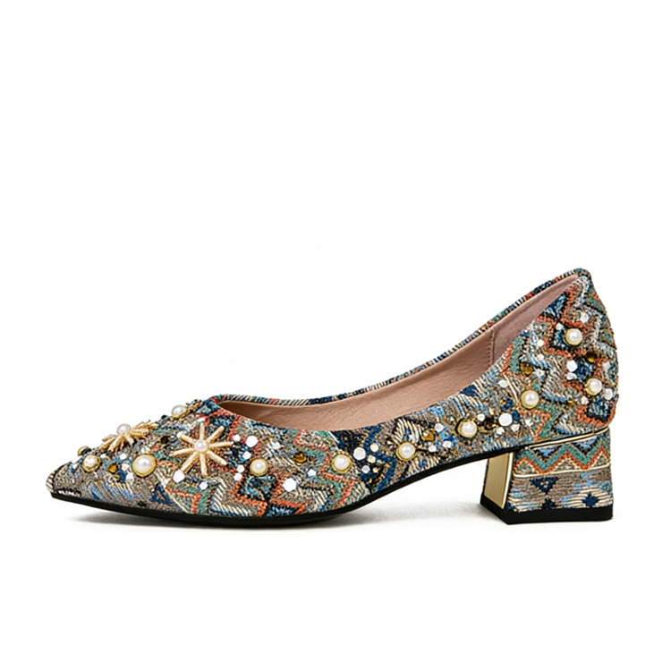 Healthy-foot أحذية نسائية بطراز عرقي مرصعة بأناقة، مثالية للارتداء مع البدلات أو الفساتين السهرة للعمل أو المناسبات، مع توفير ثلاثة خيارات للنعال