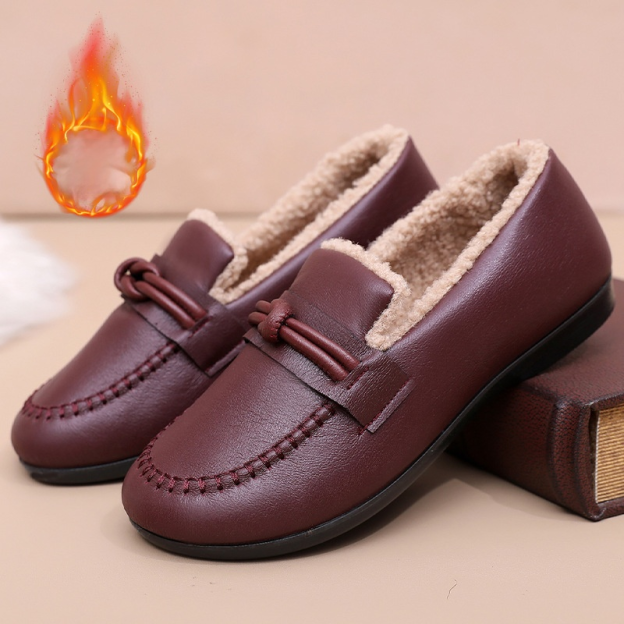 حذاء جلدي راقي كاجوال مع بطانة صوف دافئة من مجموعة الشتاء الجديدة للنساء 