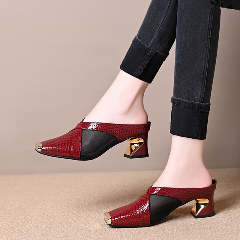 Healthy-foot حذاء عالي بكعب 5 سم بتصميم رأس ثعبان مع إكسسوار معدني أنيق، يطيل الساقين بأناقة ويناسب جميع الإطلالات-healthy-foot