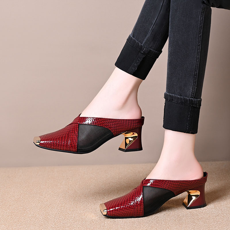 Healthy-foot حذاء عالي بكعب 5 سم بتصميم رأس ثعبان مع إكسسوار معدني أنيق، يطيل الساقين بأناقة ويناسب جميع الإطلالات-healthy-foot