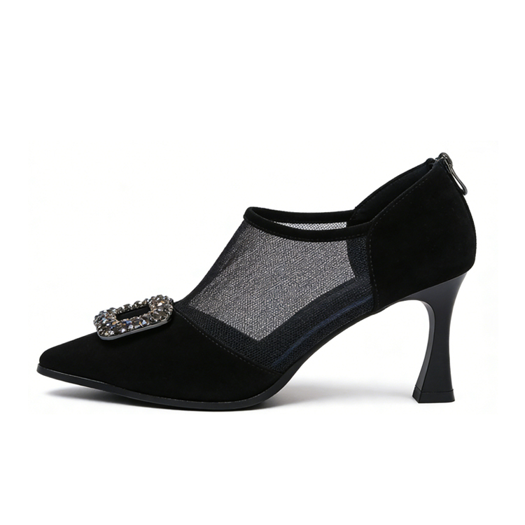 Healthy-foot حذاء كعب عالٍ أسود للسيدات، مزخرف بلمسات فاخرة من الأحجار المربعة المرصعة، مثالي للعمل اليومي والحفلات المسائية