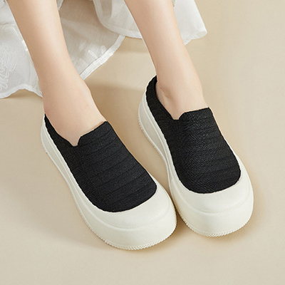 Healthy-foot صندل نسائي مريح وقابل للتنفس، مصنوع من القماش المحبوك، كعب منخفض، مقدمة مستديرة، نعل ناعم وسميك، مثالي للارتداء اليومي-healthy-foot