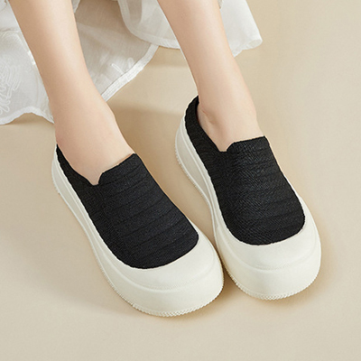 Healthy-foot صندل نسائي مريح وقابل للتنفس، مصنوع من القماش المحبوك، كعب منخفض، مقدمة مستديرة، نعل ناعم وسميك، مثالي للارتداء اليومي-healthy-foot