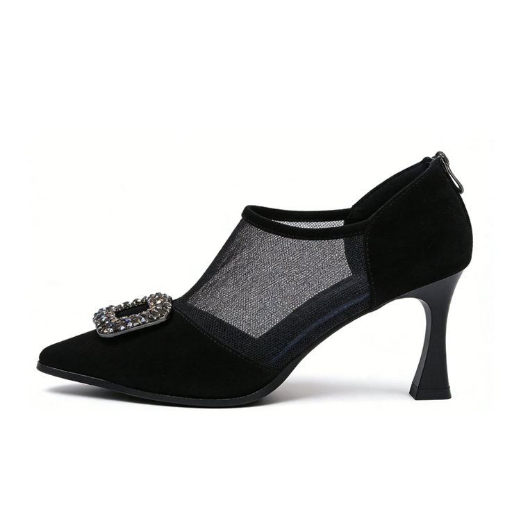 Healthy-foot حذاء كعب عالٍ أسود للسيدات، مزخرف بلمسات فاخرة من الأحجار المربعة المرصعة، مثالي للعمل اليومي والحفلات المسائية