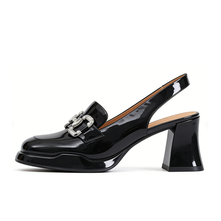 Healthy-foot صندل عصري نسائي فرنسي عالي الكعب ومرصع بحجر الراين 