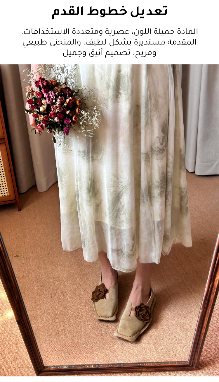 حذاء نسائي جلدي بتصميم فرنسي كلاسيكي مزين بزهرة الكاميليا