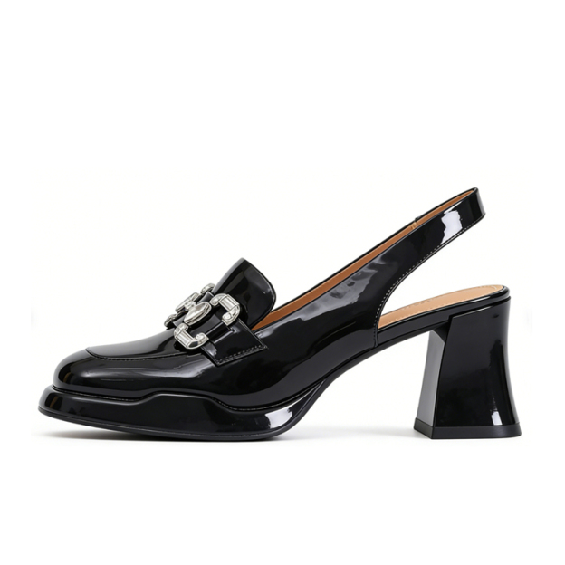 Healthy-foot صندل عصري نسائي فرنسي عالي الكعب ومرصع بحجر الراين 