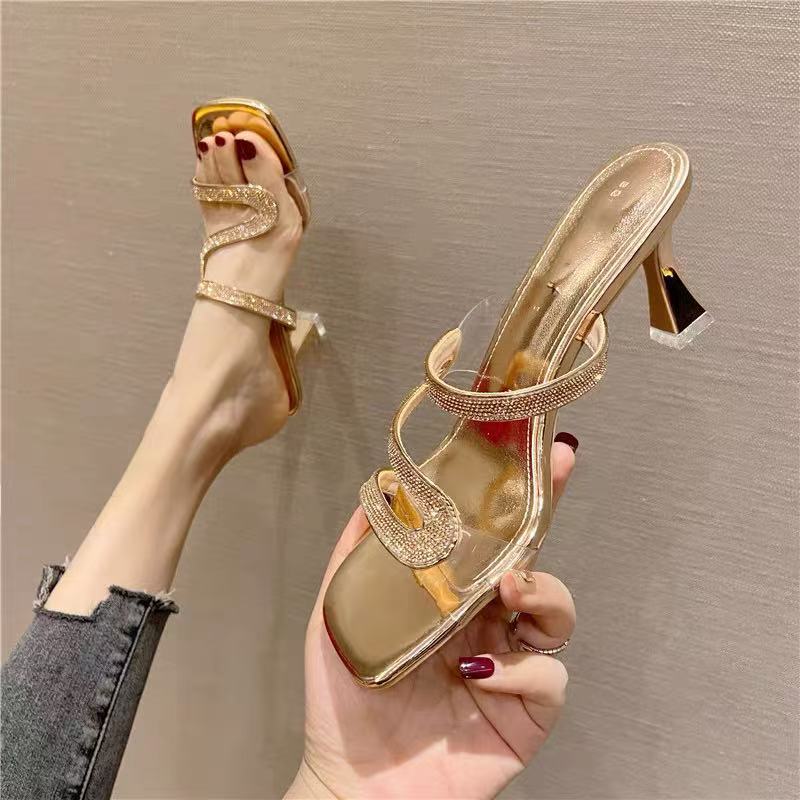 Healthy-foot صندل عصري بديع مزين بأحجار الراين المشرقة بكعب مرتفع 