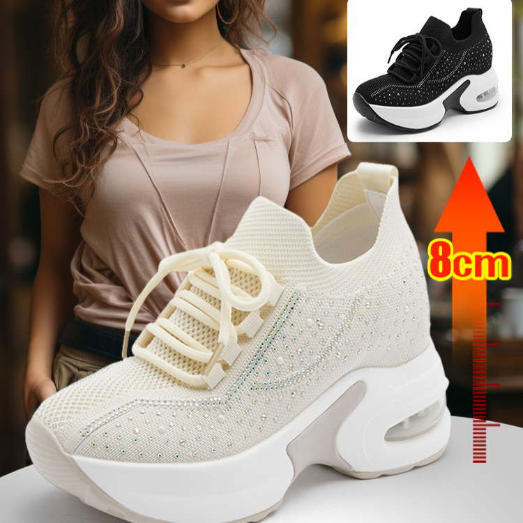 Healthy-foot  حذاء نسائي شبكي لامعة مع وسادة هوائية ونعل 8 سم